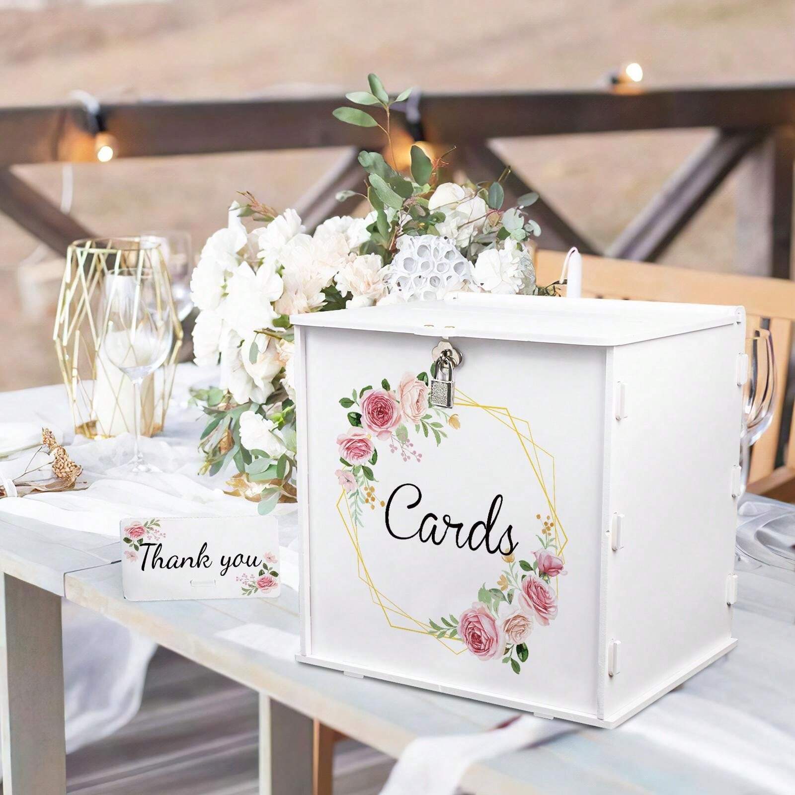 Scatola Per Biglietti Di Nozze - 22x22x22 Cm, Bianca, Con 10 Biglietti Inclusi, Per Regali E Feste