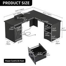 Black 60 Inch L Shaped Desk With Power Outlets Corner Computer Desk With File Drawer And Storage Cabinet For Home Office, Study Room - màu đen - Xem 2