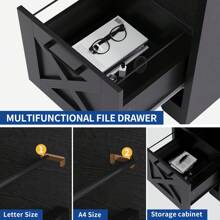 Black 60 Inch L Shaped Desk With Power Outlets Corner Computer Desk With File Drawer And Storage Cabinet For Home Office, Study Room - màu đen - Xem 5