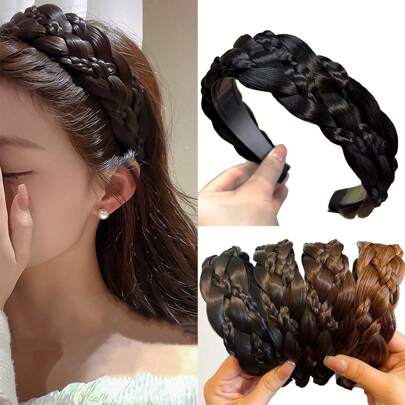 头带 4 股合成头发编织头带辫子带齿编织发带美容配件弹力辫子头带女士假发