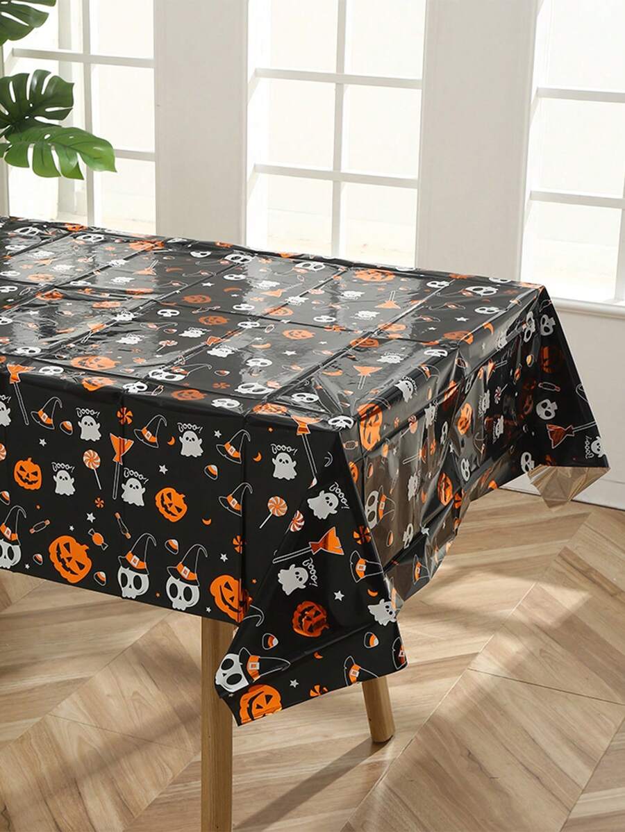 1Pc 183*137CM PE Halloween Pumpkin Ghost Tablecloth Table Cloths Table Covers,Halloween Party Decorations Decor Table Cover,Holiday Decoration Supplies, Home Decor Party Supplies Background Dining Room Decor,Table Decor Fall Autumn,Christmas