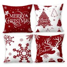4pcs Christmas Theme Cushion Cover Set, Merry Christmas, Santa Reindeer & Snowflake Decor Pillow Sham, For Living Room Bedroom Sofa Decoration, No Filling,Christmas - Style a - View 3