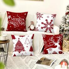4pcs Christmas Theme Cushion Cover Set, Merry Christmas, Santa Reindeer & Snowflake Decor Pillow Sham, For Living Room Bedroom Sofa Decoration, No Filling,Christmas - Style a - View 1