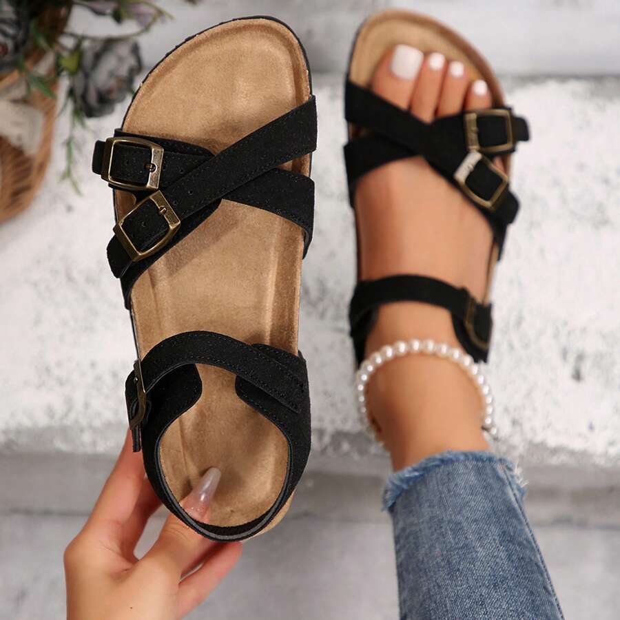 Women's Adjustable Buckle Cork Insole Slip Strap Slip On Modern Memory Foam Cushion Insoles,Outdoor,Fits Sandals For Comfortable - Black - View 1