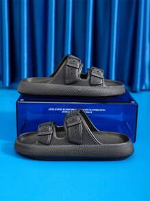 适合女孩的时尚纯色拖鞋，防滑轻便露趾拖鞋，适合室内淋浴池，四季皆宜 - 黑色 - 查看 5