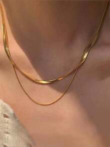 1pc Minimalist Fashion Doubled Snake Chain Necklace, Elegant Design For Engagement & Wedding Back To School