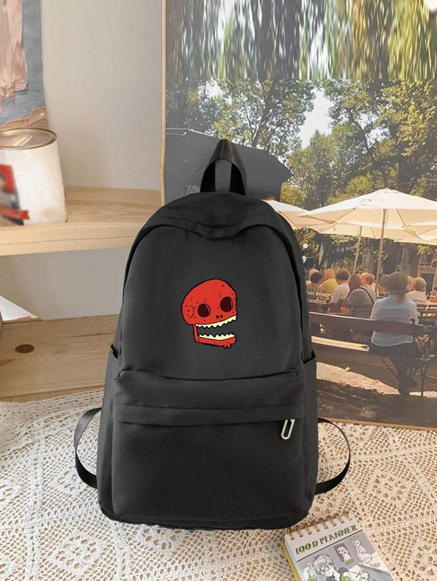 Mochila con estampado de calavera roja con boca abierta, para estudiantes universitarias, de secundaria y de preparatoria, bolsa de viaje de marca inspiradora de moda - Negro - Ver 1