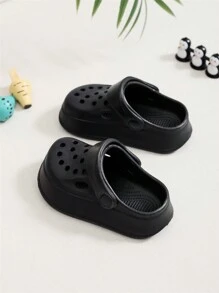 Unisex Kid's Solid Colour Hollow Out Chunky Clogs, Comfy Non Slip Casual Soft Sole Slippers For Boy's & Girl's Outdoor Activities