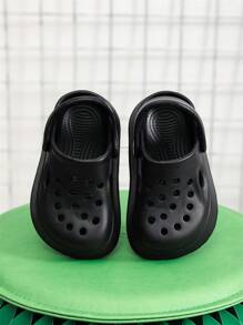 Unisex Kid's Solid Colour Hollow Out Chunky Clogs, Comfy Non Slip Casual Soft Sole Slippers For Boy's & Girl's Outdoor Activities
