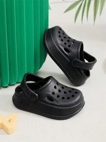 Unisex Kid's Solid Colour Hollow Out Chunky Clogs, Comfy Non Slip Casual Soft Sole Slippers For Boy's & Girl's Outdoor Activities