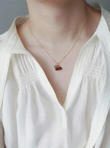 Biokia 1 pièce Collier avec cerise et agate rouge pour étudiants, cadeau mignon pour les filles