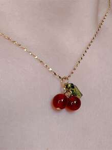 Biokia 1 pièce Collier avec cerise et agate rouge pour étudiants, cadeau mignon pour les filles