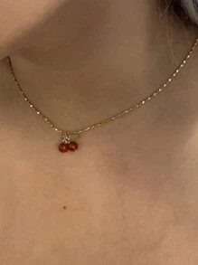 Biokia 1 pièce Collier avec cerise et agate rouge pour étudiants, cadeau mignon pour les filles