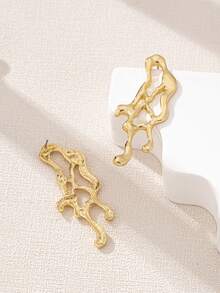 1 对女士简约时尚优雅不对称耳钉 - 金黃色 - 查看 3