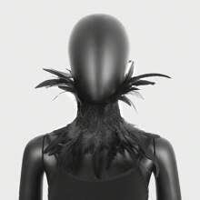 Disfraz de mujer gótico con plumas artificiales de cuervo, cisne y bruja para Halloween - Negro - Ver 2