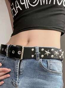 1 Thắt lưng hình ngôi sao Punk màu đen mát mẻ & phong cách grunge dành cho nữ, Thắt lưng da hình ngôi sao năm cánh tối Y2k dành cho phụ kiện mặc quần jean/váy - màu đen - Xem 5