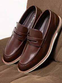 Men's Classic Penny Loafer Dress Slip-On Shoes With Comfortable Fit And Long-Lasting Vegan Leather - 咖啡棕 - 查看 1
