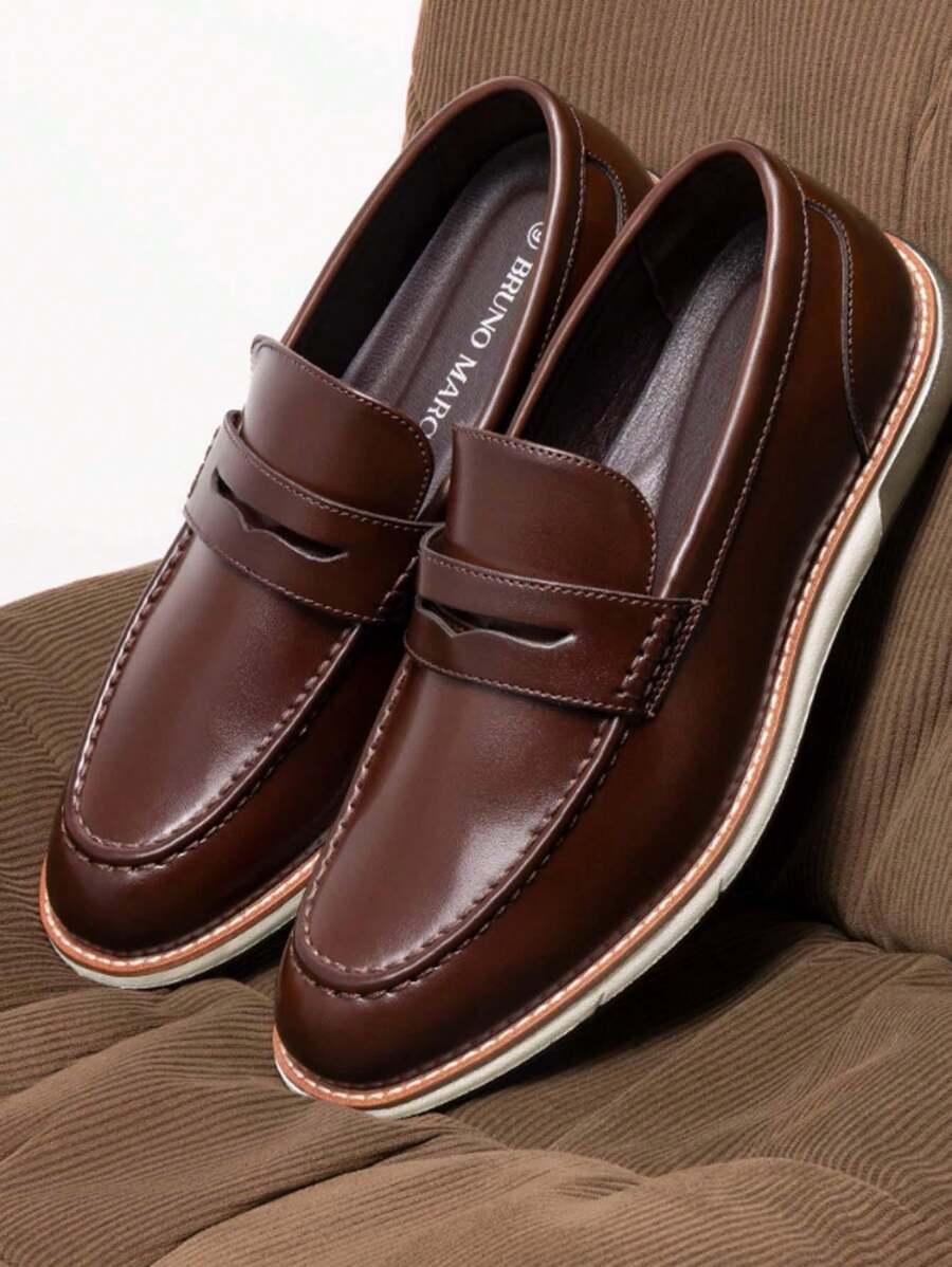 Men's Classic Penny Loafer Dress Slip-On Shoes With Comfortable Fit And Long-Lasting Vegan Leather - 咖啡棕 - 查看 1
