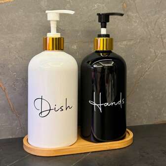 2 pièces Distributeur de savon à main de 17 oz, bouteilles de lotion vides avec pompe, bouteilles de savon à vaisselle liquide rechargeables pour salle de bain, évier de cuisine, décoration de maison blanche et noire, décoration d'automne, retour à l'école