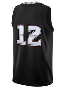 Canotta stile boyfriend da uomo, maglia da basket nera n. 12, casual, con ricami e cucitura al collo rotondo, top sportivo per feste