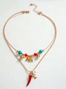 imoli 1個流行時尚創意的多層頸鏈,採用綠松石、米珠、油滴、眼睛、辣椒、象頭吊墜,適合女士在派對上佩戴 - 26349 - 查看 6