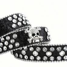 1pc Women's New Fashion Four Skull Rhinestone Decor Belt, Men's Punk Hip-Hop Leather Belt For Jeans Halloween - Skeleton - View 8