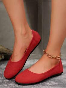 Giày đế thấp cổ tròn đơn giản màu trơn cho nữ, giày công sở đế bằng nhẹ, thoáng khí, thoải mái hàng ngày - Bordeaux - Xem 4