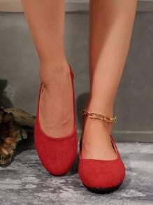 Giày đế thấp cổ tròn đơn giản màu trơn cho nữ, giày công sở đế bằng nhẹ, thoáng khí, thoải mái hàng ngày - Bordeaux - Xem 3