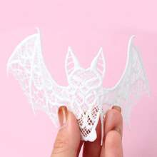 1pc Black & White Milk Silk Bat Cloth Patch, Halloween Decor Applique