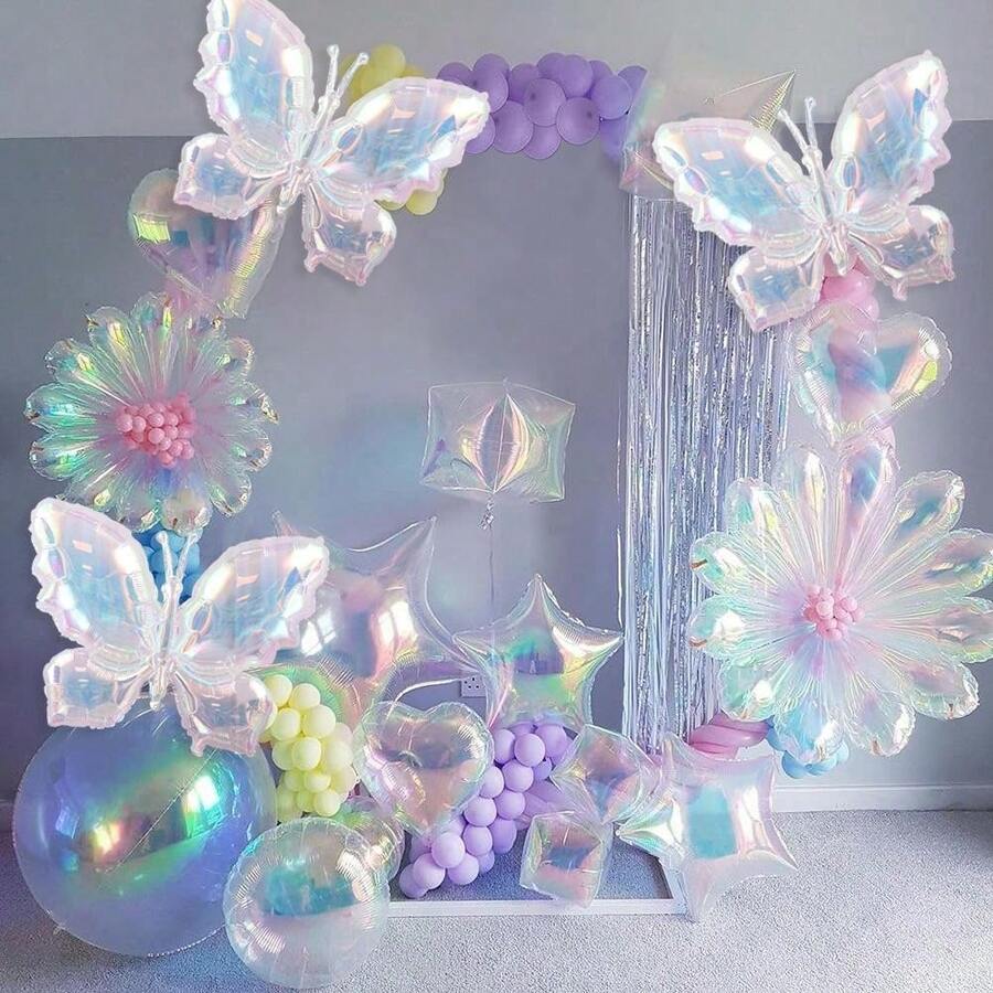 2 piezas de globos con forma de mariposa/concha/corazón de foil de colores, decoración para fiesta con tema de mariposas, boda, despedida de soltera, cumpleaños, Navidad - Vistoso - Ver 1