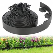 20 FT Landscape Edging Border With 24 Spikes, No Dig Garden Edging 1.8 Inch Tall Lawn Edging Border, Plastic Edging Border Flexible For Garden Flower Beds Lawn Yard Pathway - 黑色 - 查看 1