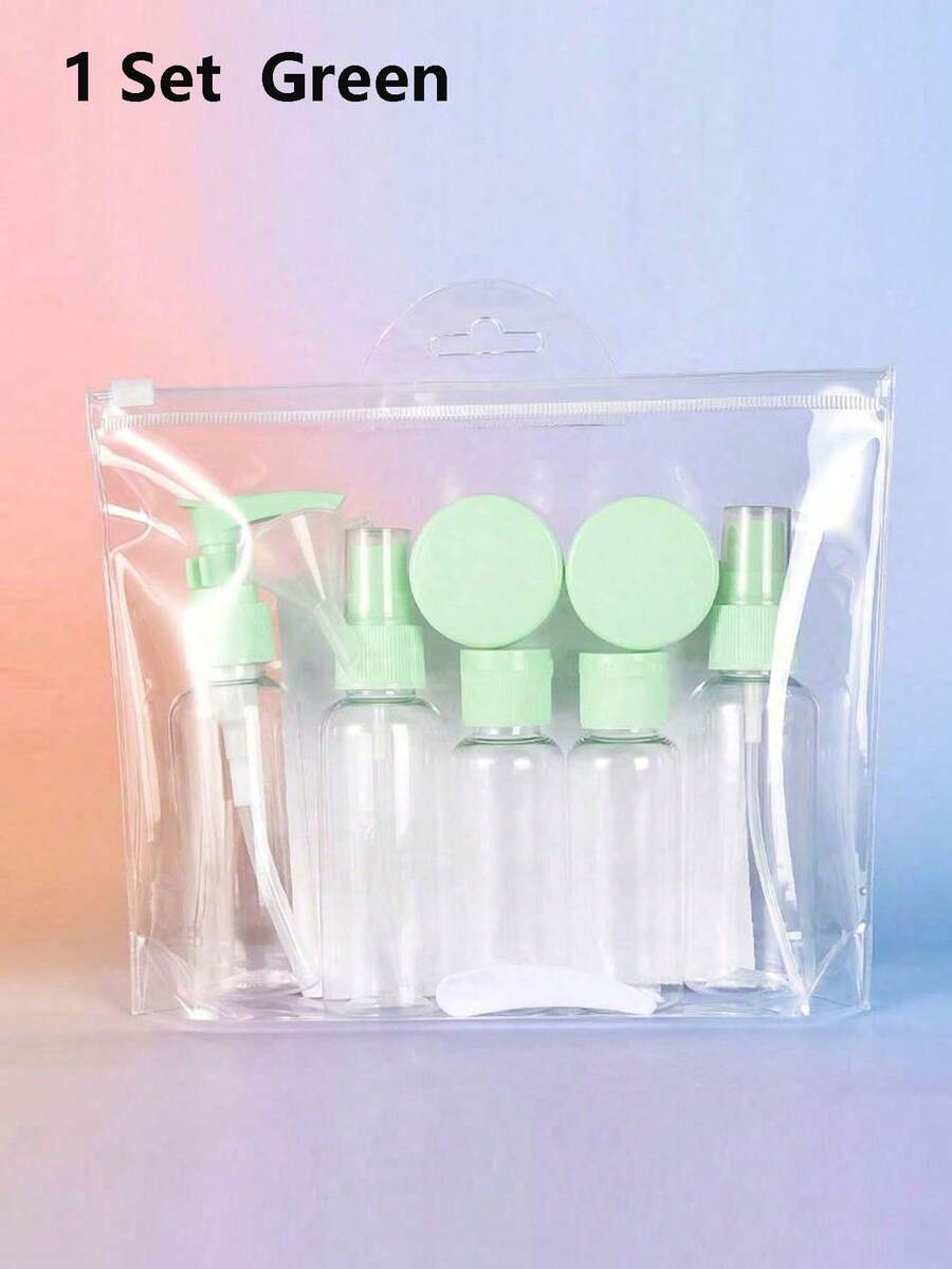 1set Travel Bottles Set For Travel Size Containers Kit Portable Leak Proof Refillable Squeeze Cosmetic Airplane Essential Shampoo Hair Conditioner,(Packaging Is Not Fixed) - Green - View 1