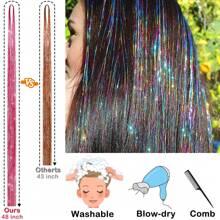 Bộ Dụng Cụ Dây Tinsel Tóc (48 Inch, 18 Màu), Dụng Cụ Nối Tóc Dây Tinsel Kèm Dụng Cụ, Bộ Dụng Cụ Dây Tinsel Chịu Nhiệt Cho Nữ Phụ Kiện Tóc - Nhiều màu - Xem 4