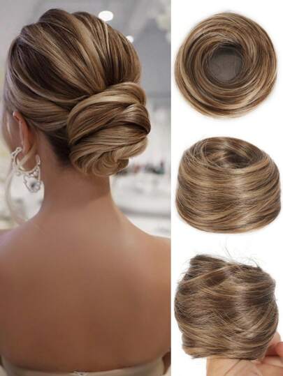 3 Inch Women Elastic Band Straight Hair Buns Synthetic Chignon Hairpieces Scrunchie Wrap For Hair Bun Wrap Donut Chignon Accessories