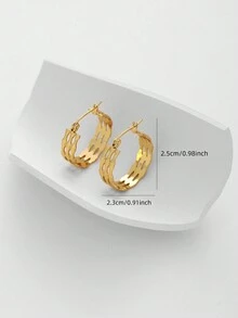 1对18K镀金不锈钢时尚镂空几何造型耳环，适合女性日常佩戴 - 幾何 - 查看 5