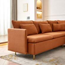 92"Teddy Fabric Sofa, Modern Corner Sectional Sofa With Support Pillow For Living Room, Apartment & Office.(Orange)
