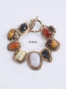 1入 新款ZA波西米亞復古手鍊，女性時尚金屬中空連接魅力樹脂手鍊陳述（隨機樹脂顏色）