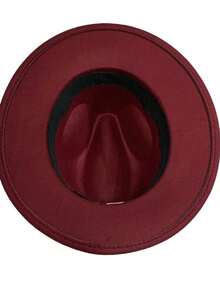 Classic Felt Fedora Hat Medium Straight Stiff Brim - 酒紅色 - 查看 3