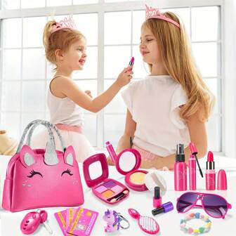 Make-upset voor meisjes, valse make-up voor kinderen, geschikt voor kleine meisjes vanaf 3 jaar om make-up te spelen