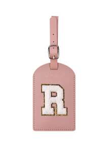 1个PU皮革行李牌，TSA认证，可定制A-Z字母，带隐私保护盖和姓名卡；可爱白色字母组合旅行包牌，男女通用；旅行必备，适用于背包、行李箱、旅行装备、返校书包、学习用品等。