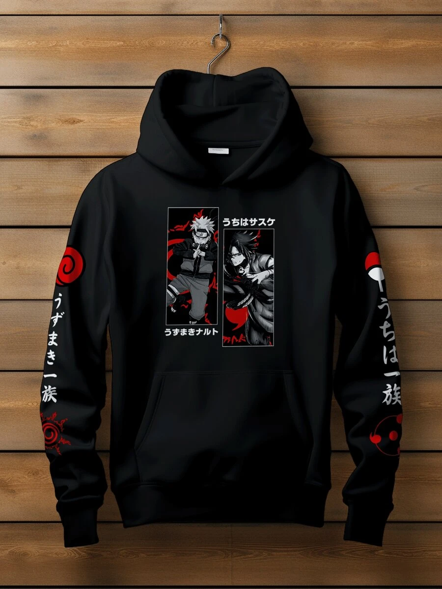 Kakashi Uzumaki And Sasuke Uchiha Cloud Print Kangaroo Sweatshirt - màu đen - Xem 1
