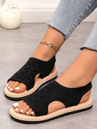 2024 New Summer Breathable Hollow Out Sandals, Women's Fashion Soft Sole Casual Slippers, Lightweight Mesh Flat Shoes