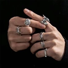 Men's Gothic Punk Rings Vintage Silver Open Ring Bulky Hippie Rings Cool Gothic Ring, Statement Stacking Ring For Men - Multicolor - View 3