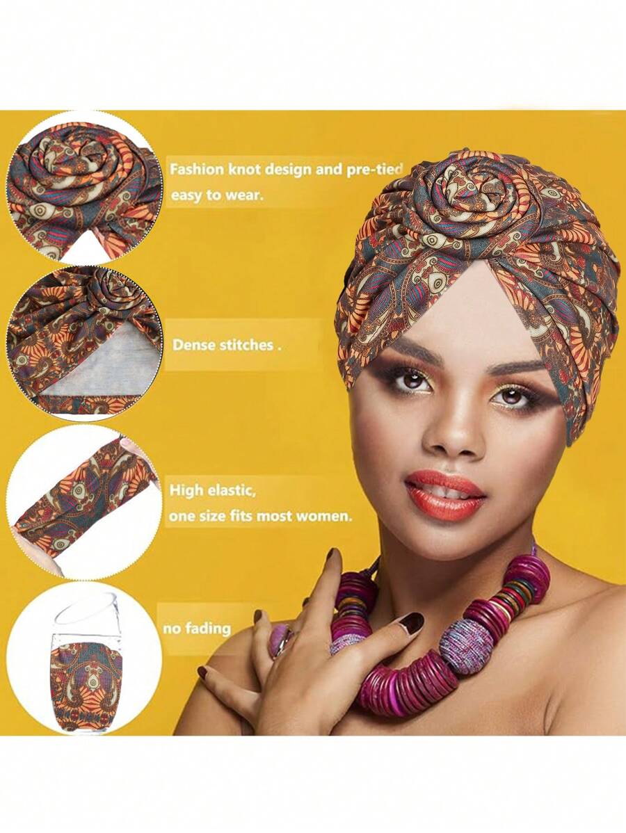 Women's Luxury Floral Print African Style Front Twist Turban Head Wrap