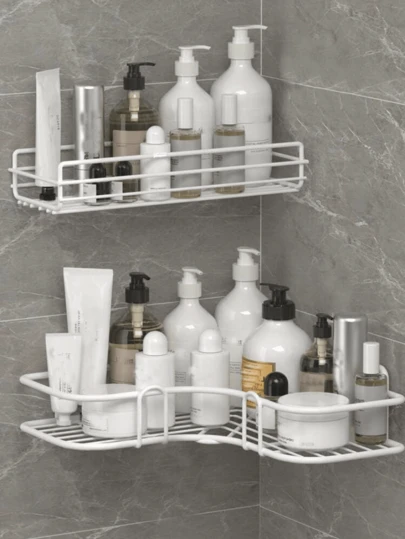 1pc ללא קידוח אמבטיה ארגונית מדף, קיר רכוב מקלחת Caddy אחסון מתלה לאסלה, שמפו, מטבח בית חדר אמבטיה עיצוב סתיו חזרה לבית הספר אביזרי אמבטיה