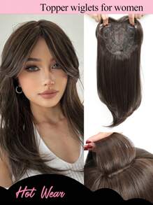 19 pulgadas Engrosador de cabello sintético para cabello fino, engrosador de cabello de 6.5x6.5 pulgadas para mujeres con pérdida de cabello, color marrón oscuro con mechones, engrosadores de cabello y postizos para mujeres