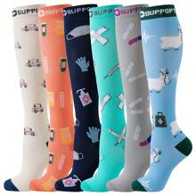 6 pares de calcetines de compresión médica con estampado de jeringa y píldora de moda, calcetines deportivos para enfermeras, médicos y mujeres