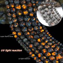 6/8/10/12mm Natural Flame Stone Bead Bright Yooperlite Round Loose Spacer Stone For Jewelry Making DIY Bracelets Necklace 15'' - Flame Stone - View 2