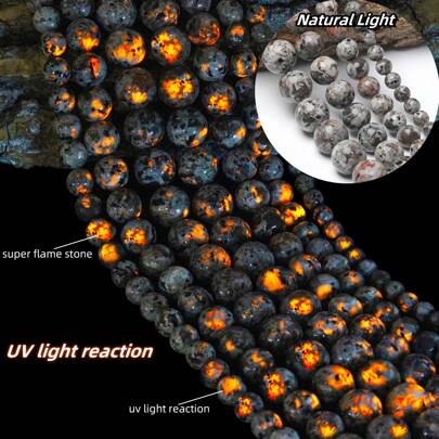 6/8/10/12 毫米天然火焰石珠明亮 Yooperlite 圆形散装隔石适用于珠宝制作 DIY 手链项链 15 英寸
