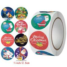 TYFYO 1 卷 500 张 1 英寸圣诞圣诞老人驯鹿贴纸，节日礼物不干胶标签，圣诞节 - 彩色 - 查看 15
